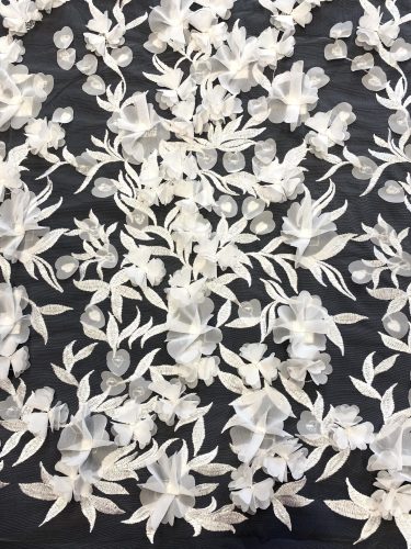 28-747-5 3d-s muszlin virágos levél mintás csipkeanyag
